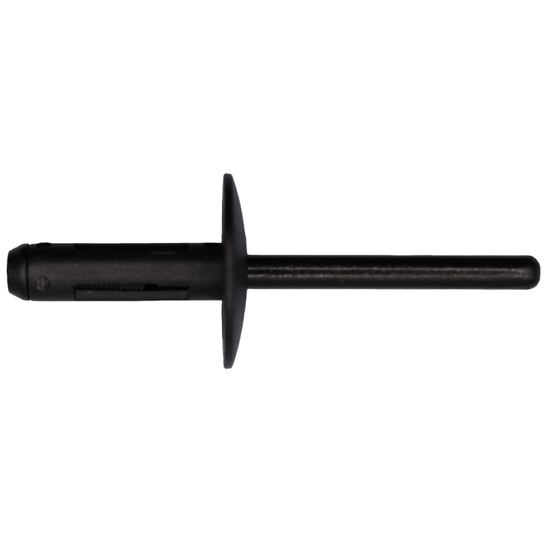 6mm Black Nylon Blind Rivet, 2.5mm - 4.8mm Grip Range, 53mm Overall Length
