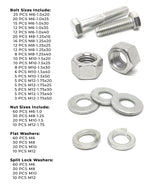 Metric A2 Stainless Steel Hex Cap Screws, Hex Nuts, Flat & Lock Washers - 575 PCS