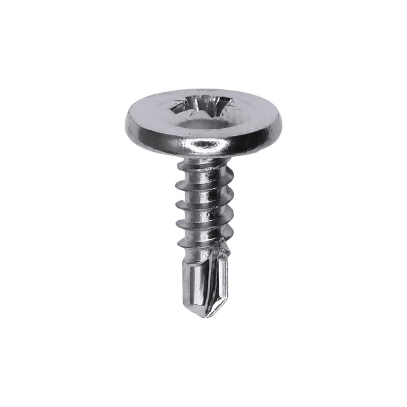 M4.2-1.41x14mm Phillips Pozi Truss Head Washer Teks Screw, Type 2 Self-Drilling Tek, 11mm Washer, Chome