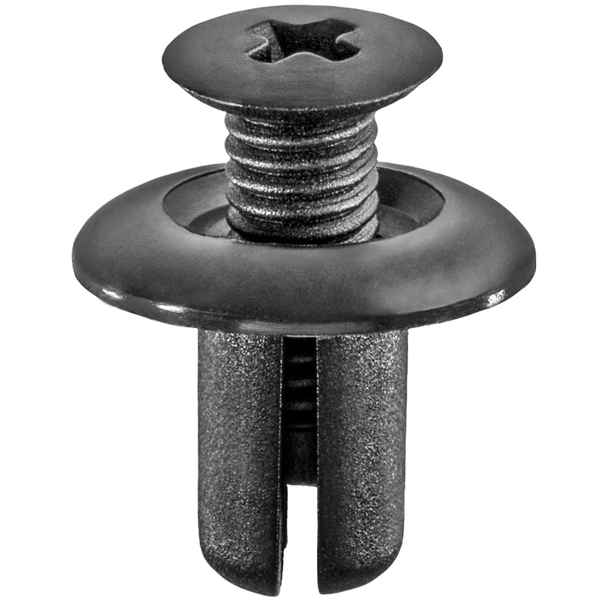 12mm Black Nylon Screw-Type Retainer with Open End, 18mm Head