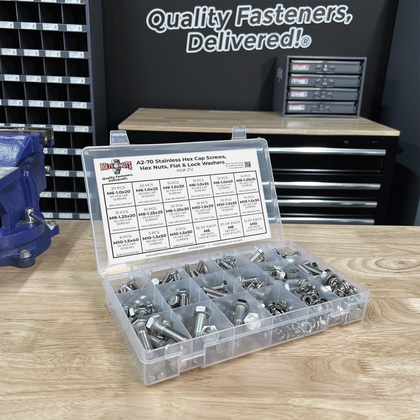 Metric A2 Stainless Steel Hex Cap Screws, Hex Nuts, Flat & Lock Washers - 341 PCS