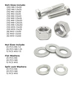 Metric A2 Stainless Steel Hex Cap Screws, Hex Nuts, Flat & Lock Washers - 341 PCS