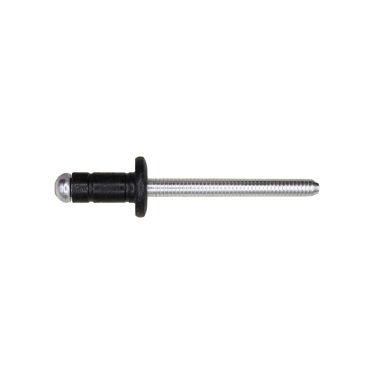 1/4" Specialty Rivet, 1/16"-3/16" Grip, Black Aluminum Body, Steel Mandrel, 1/2" Flange Diam