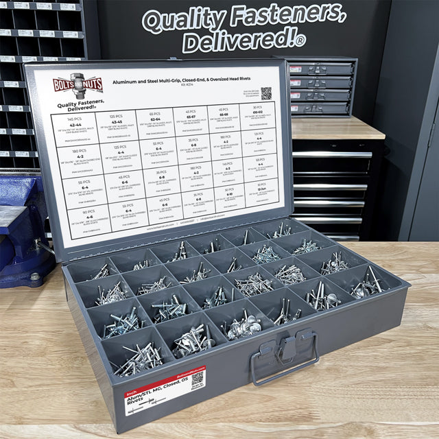 Aluminum and Steel Multi-Grip, Closed-End, & Oversized Head Rivets Assortment - 2026 PCS