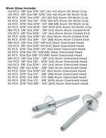 Aluminum and Steel Multi-Grip, Closed-End, & Oversized Head Rivets Assortment - 2026 PCS