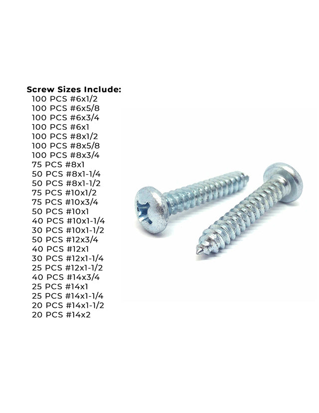 Phillips Pan Head Sheet Metal Self Tapping Screws Assortment - 1421 PCS