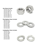 Inch & Metric Stainless Steel Hex Nut, Lock Washer and Flat Washer Assortment - 1141 PCS