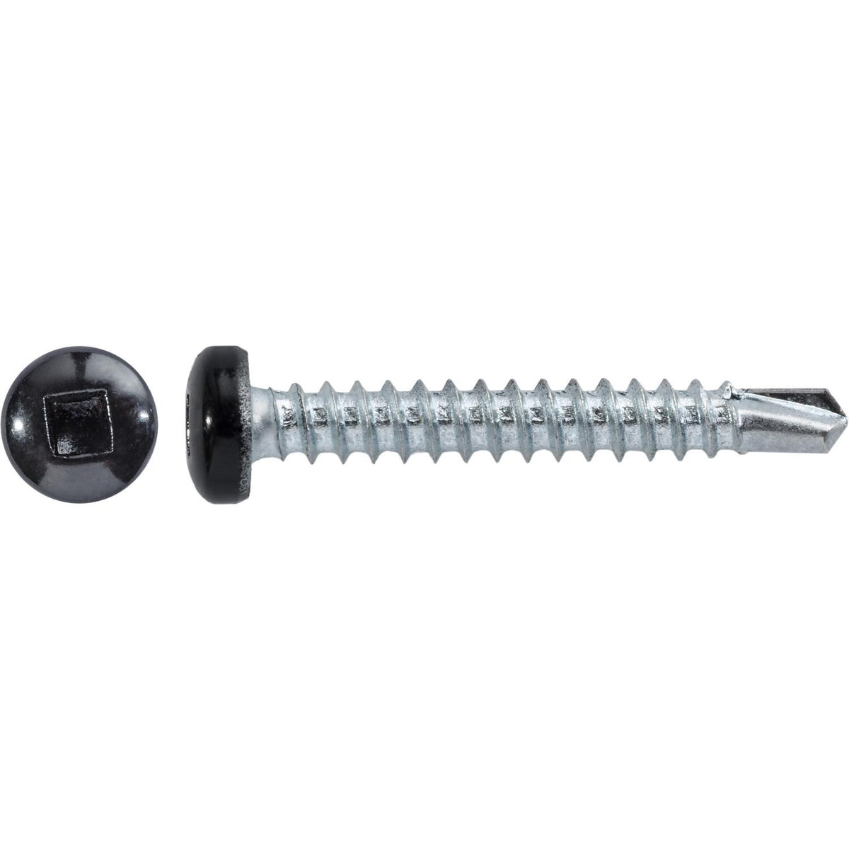 #6x1" Square Pan Head Self-Drilling Tek Painted RV Screws, Teks, Zinc, Black Head