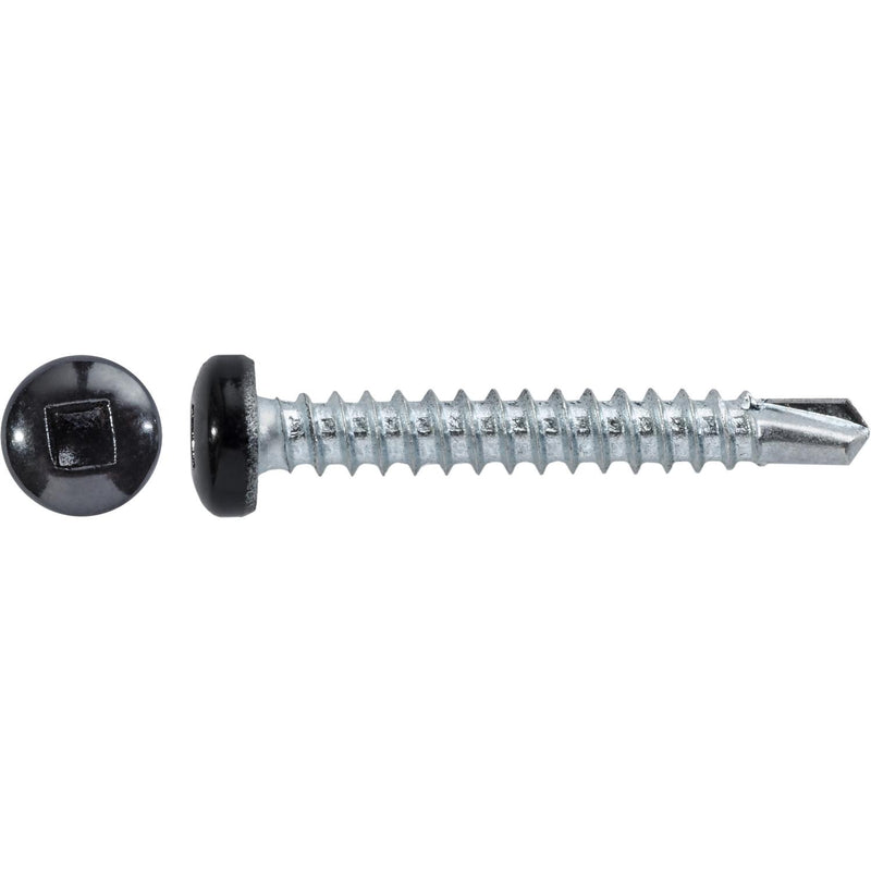 #6x1" Square Pan Head Self-Drilling Tek Painted RV Screws, Teks, Zinc, Black Head
