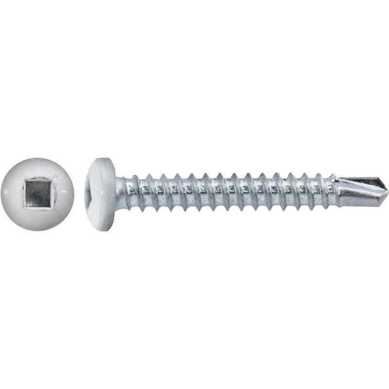 #6x1" Square Pan Head Self-Drilling Tek Painted RV Screws, Teks, Zinc, White Head