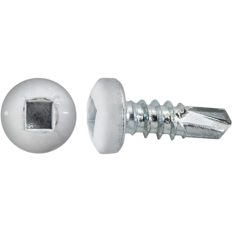 #8x1/2" Square Pan Head Self-Drilling Tek Painted RV Screws, Teks, Zinc, White Head
