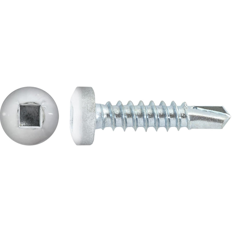 #8x3/4" Square Pan Head Self-Drilling Tek Painted RV Screws, Teks, Zinc, White Head