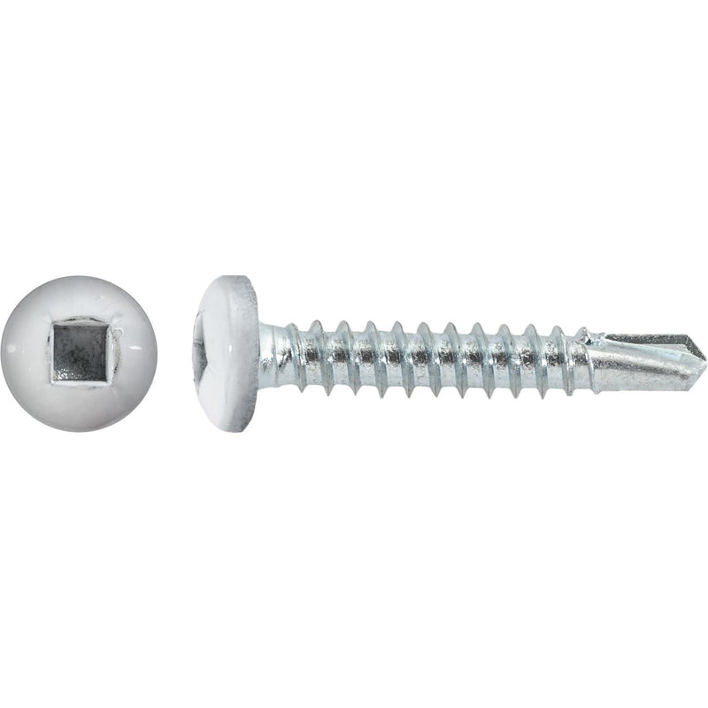 #8x1" Square Pan Head Self-Drilling Tek Painted RV Screws, Teks, Zinc, White Head
