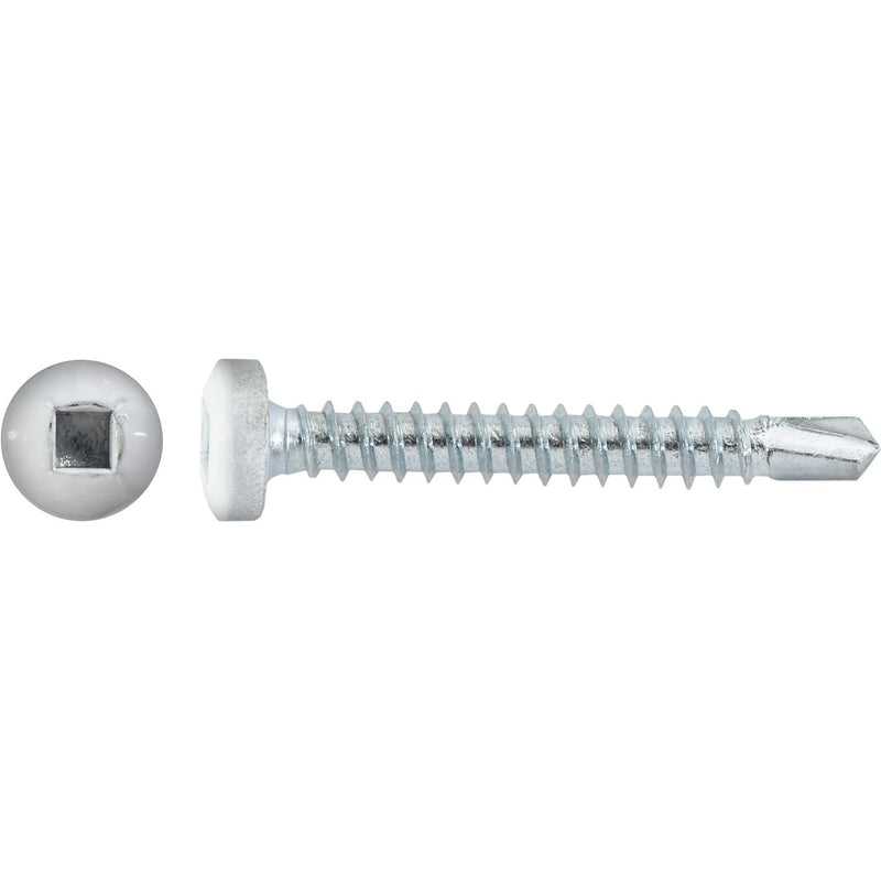 #8x1-1/4" Square Pan Head Self-Drilling Tek Painted RV Screws, Teks, Zinc, White Head