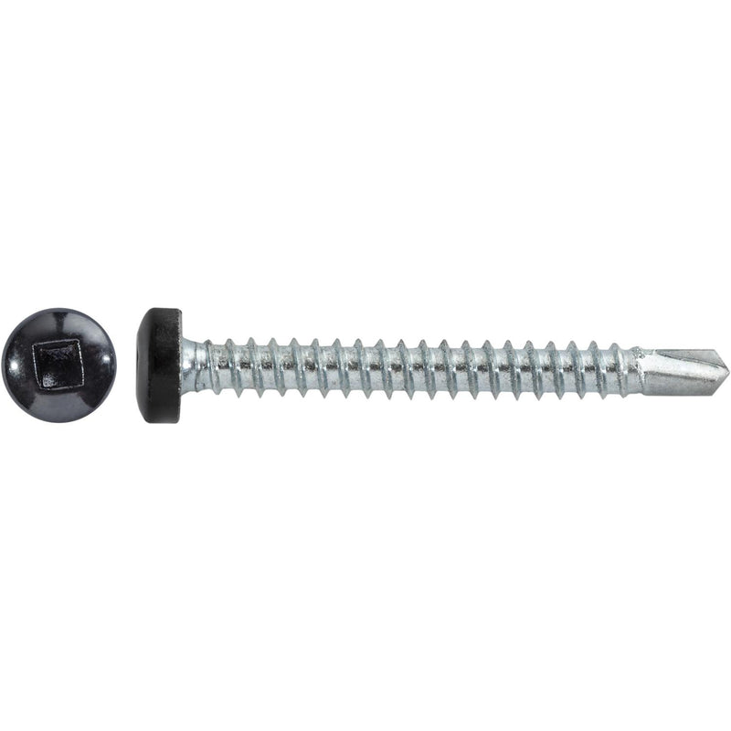 #8x1-1/2" Square Pan Head Self-Drilling Tek Painted RV Screws, Teks, Zinc, Black Head