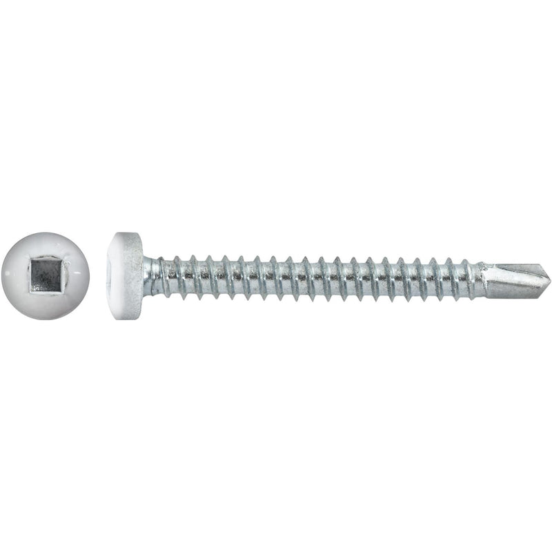 #8x1-1/2" Square Pan Head Self-Drilling Tek Painted RV Screws, Teks, Zinc, White Head