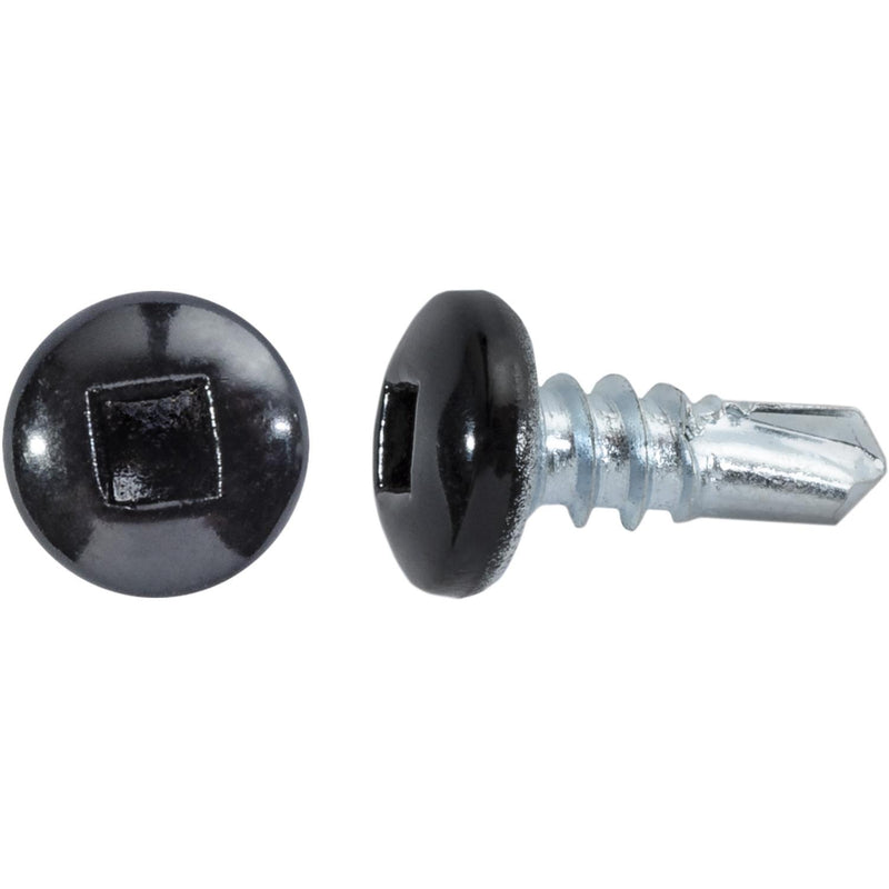 #10x1/2" Square Pan Head Self-Drilling Tek Painted RV Screws, Teks, Zinc, Black Head