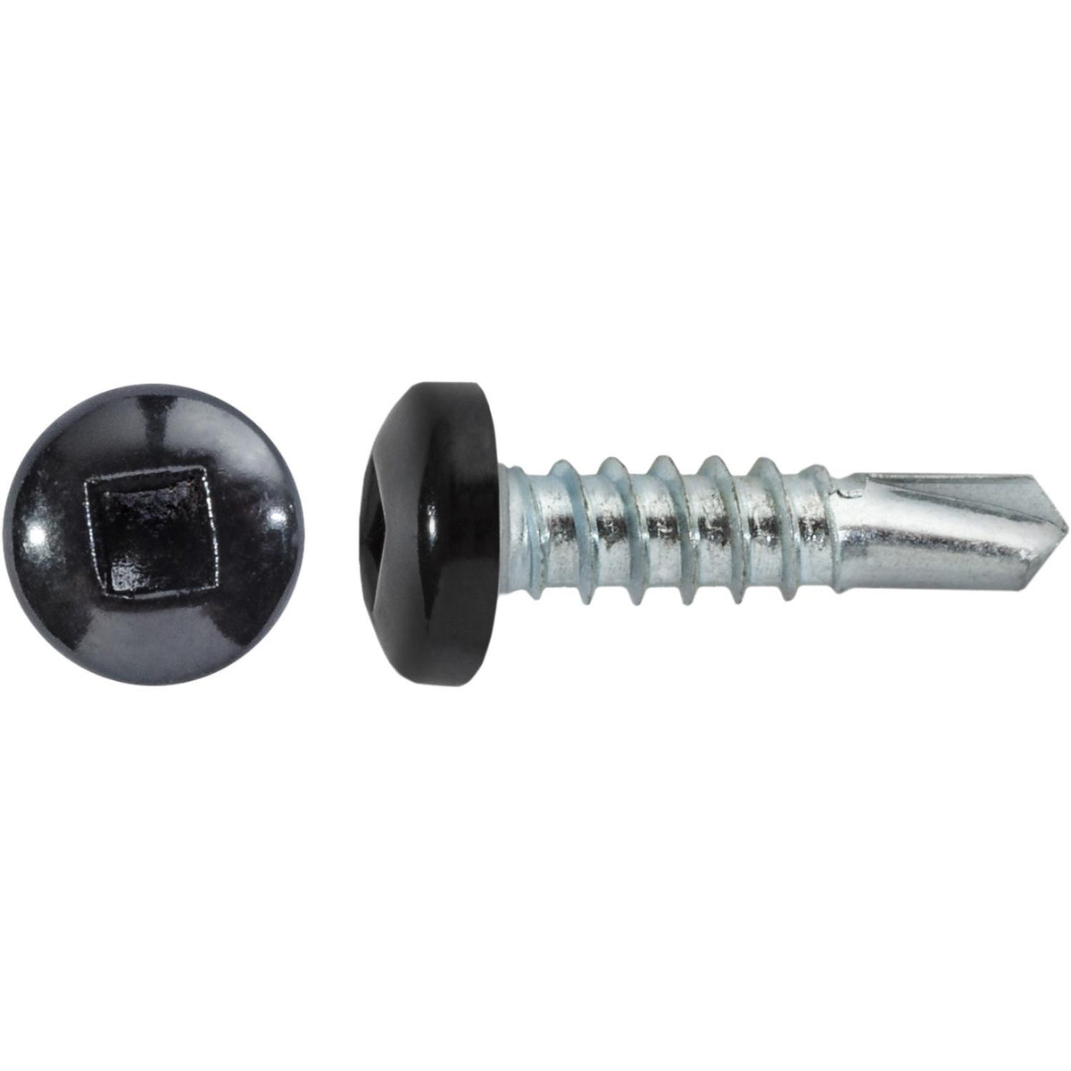 #10x3/4" Square Pan Head Self-Drilling Tek Painted RV Screws, Teks, Zinc, Black Head