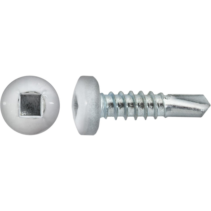 #10x3/4" Square Pan Head Self-Drilling Tek Painted RV Screws, Teks, Zinc, White Head