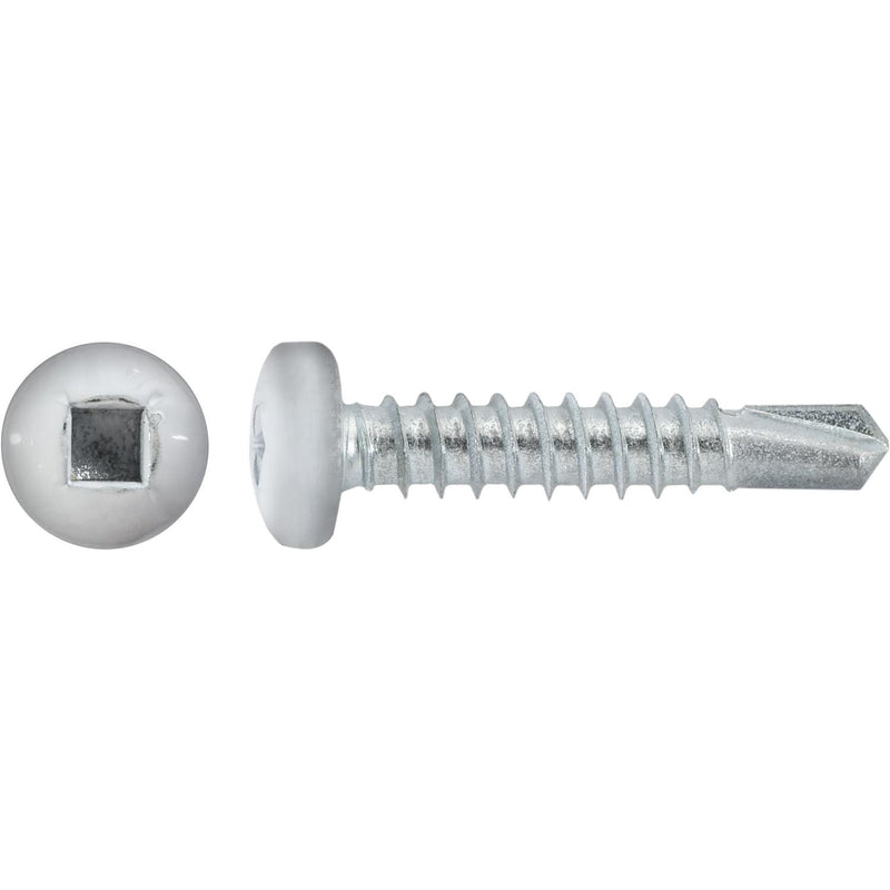 #10x1" Square Pan Head Self-Drilling Tek Painted RV Screws, Teks, Zinc, White Head