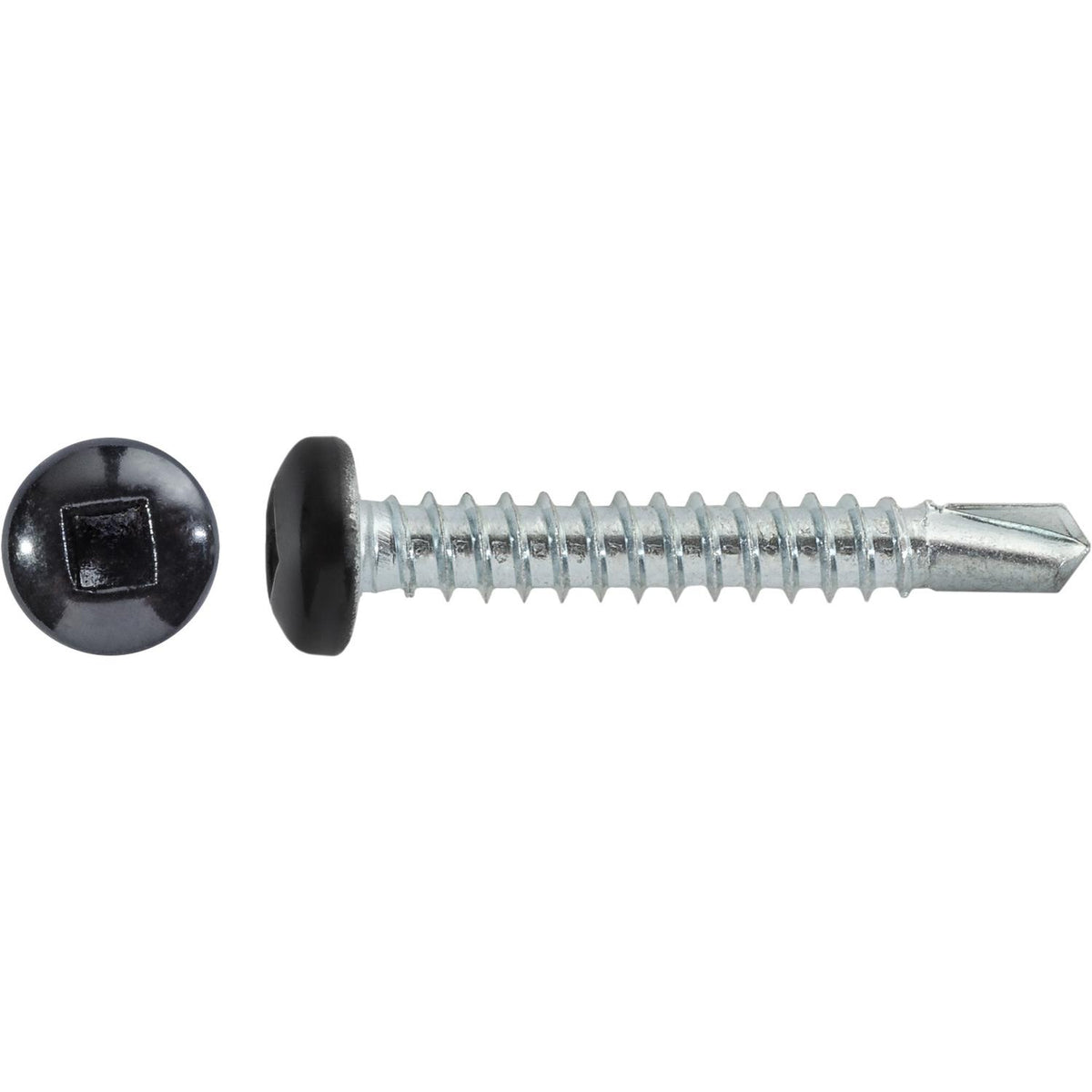 #10x1-1/4" Square Pan Head Self-Drilling Tek Painted RV Screws, Teks, Zinc, Black Head