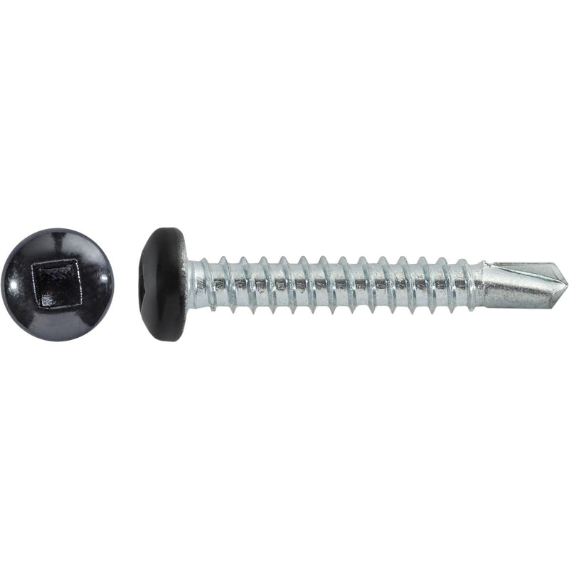 #10x1-1/4" Square Pan Head Self-Drilling Tek Painted RV Screws, Teks, Zinc, Black Head