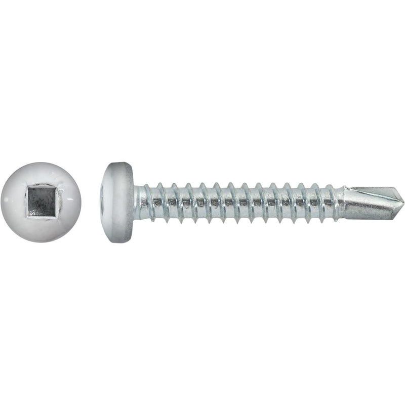 #10x1-1/4" Square Pan Head Self-Drilling Tek Painted RV Screws, Teks, Zinc, White Head