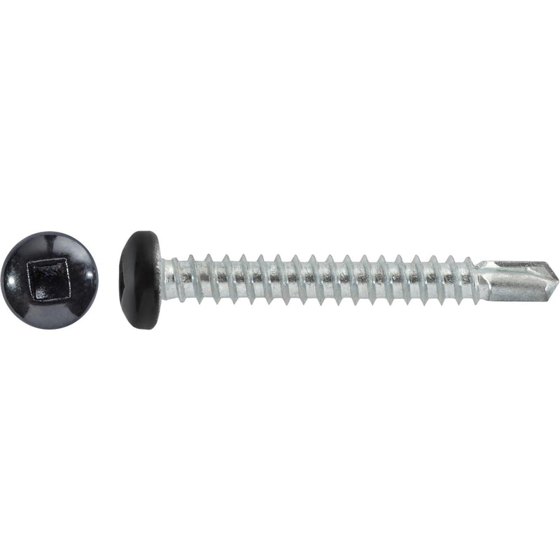 #10x1-1/2" Square Pan Head Self-Drilling Tek Painted RV Screws, Teks, Zinc, Black Head