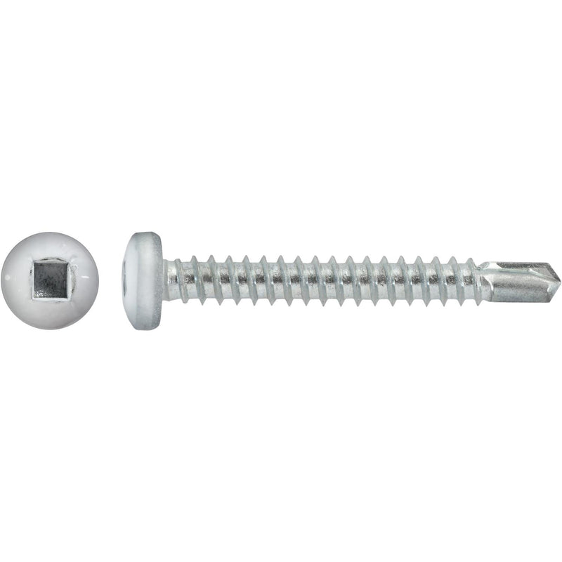 #10x1-1/2" Square Pan Head Self-Drilling Tek Painted RV Screws, Teks, Zinc, White Head