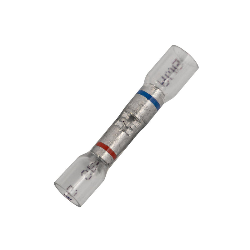 #22-18 Clear with Red & Blue Stripe Step-Down Butt Connector Crystal Stepdown 22-18 Awg To 16-14 Awg, 22-18 to 16-14 Gauge