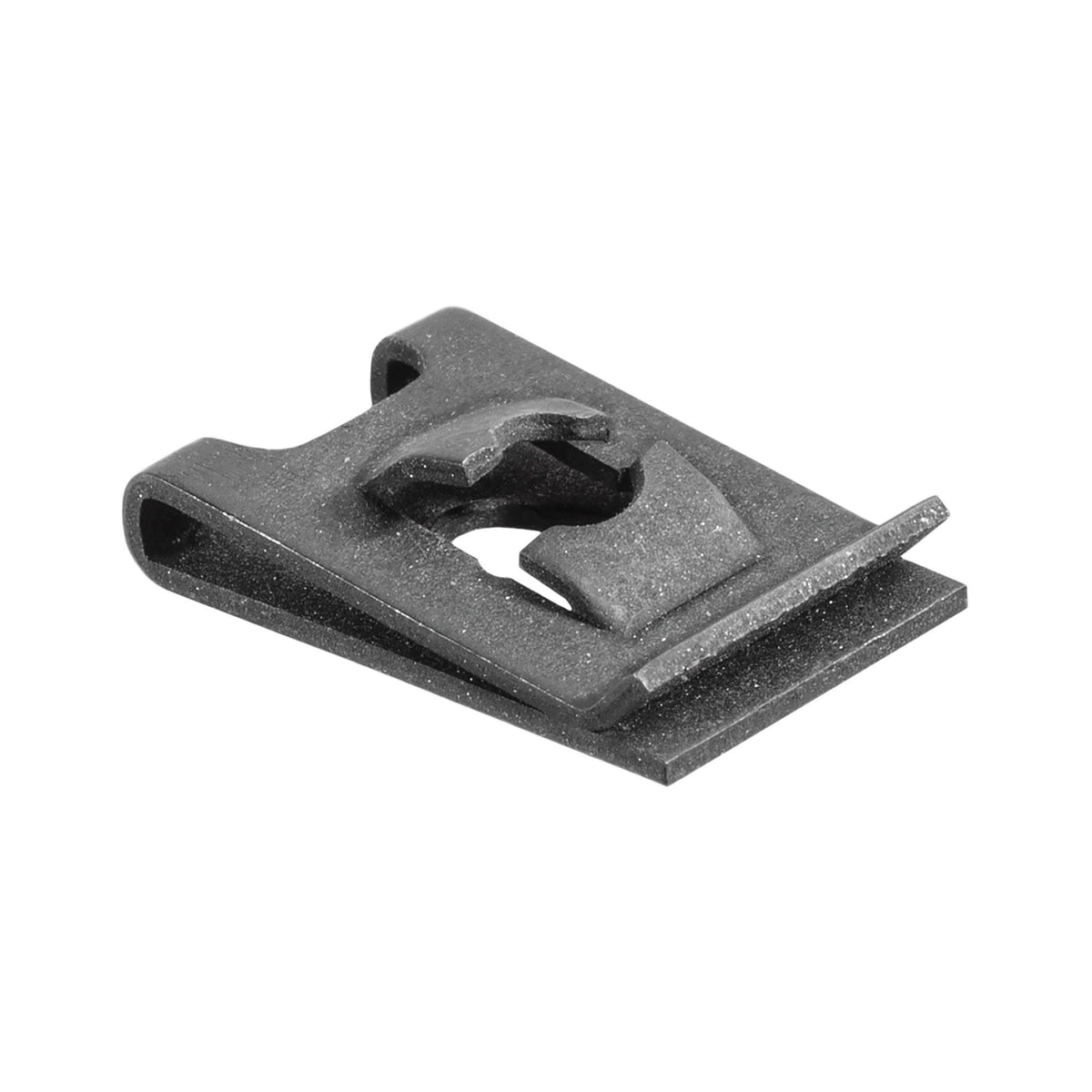 #8 Spring Type U-Nut Screw, Panel 0.045-0.062", Black, 0.437" Overall Width, 0.320" Ctr Hole Edge