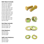 Assortment Kit #583 (465 Pcs.) FINE Grade 8 Hex Cap Screws, FINE Grade 8 Hex Nuts, Grade 8 SAE Flat Washers, Grade 8 Lock Washers - Zinc & Yellow Plated