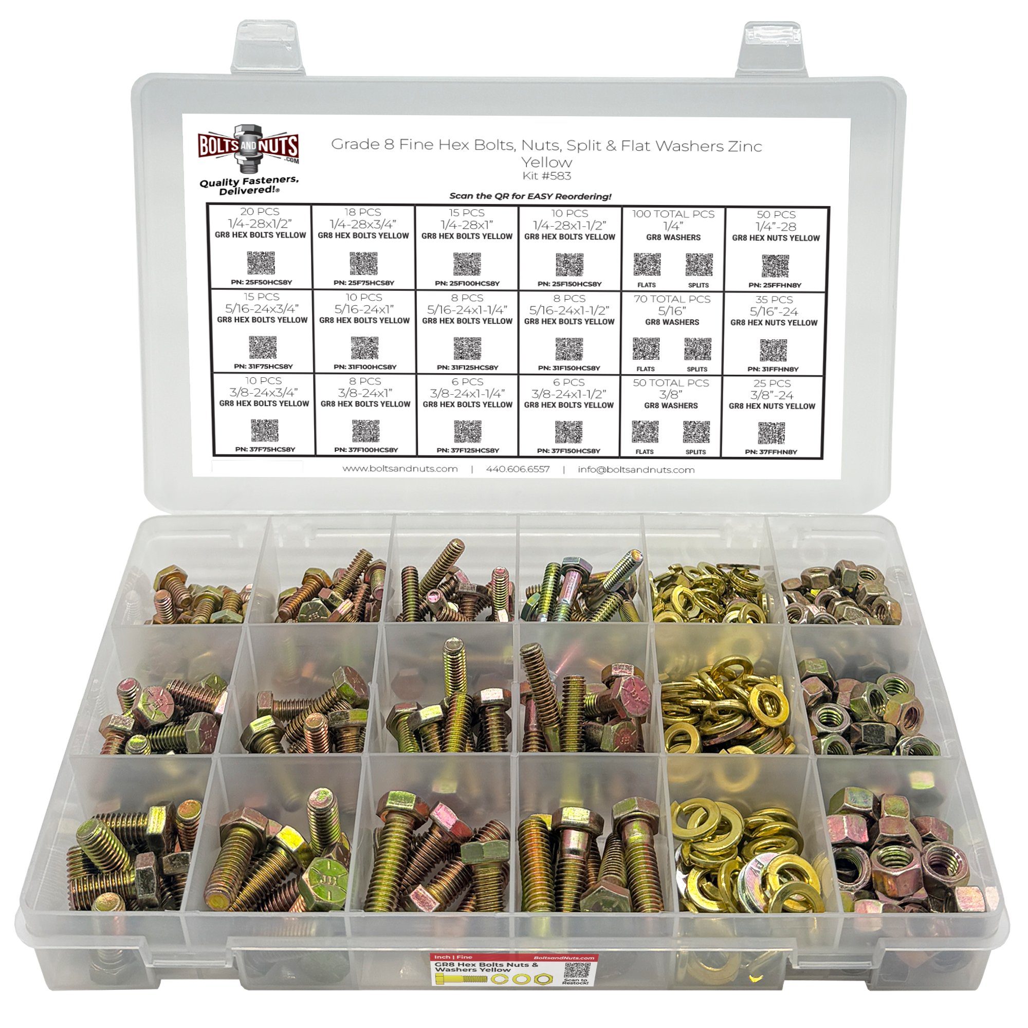 Assortment Kit #583 (465 Pcs.) FINE Grade 8 Hex Cap Screws, FINE Grade ...