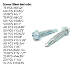 Assortment Kit #591 (746Pcs.) Hex Washer Head Drill Screw Kit - Zinc Plated