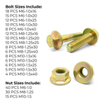 Assortment Kit #592 (224Pcs.) - Grade 8.8 Metric Flange Screws & Class 8 Free Spinning Flange Nuts - Zinc & Yellow