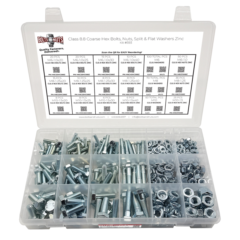 Assortment Kit #593 (465Pcs.) Metric Class 8.8 Hex Cap Screws Bolts Nuts Washers w/ 18 Hole Plastic Bin