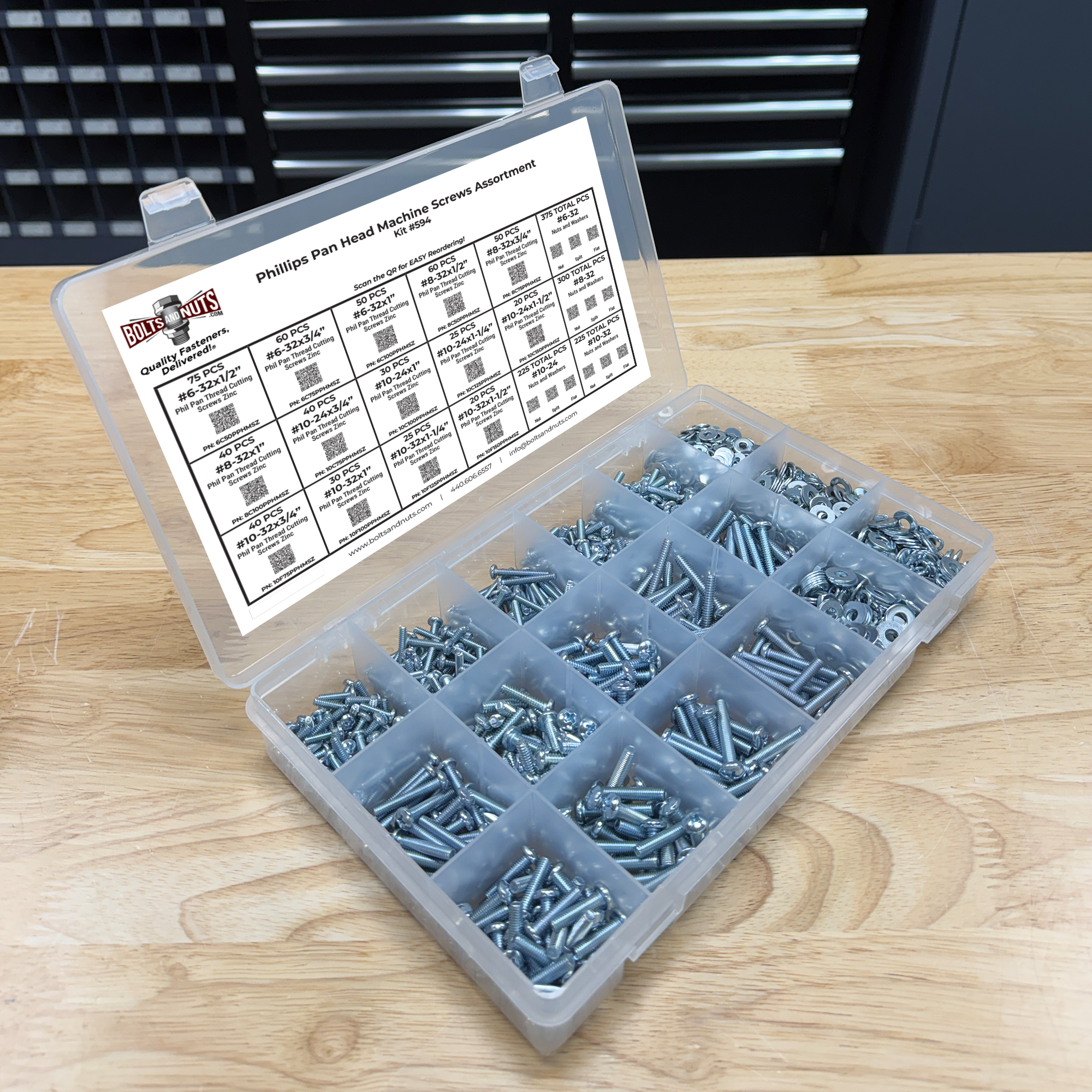 Assortment Kit #594 (1691Pcs.) - Phillips Pan Head Machine Screws Assortment - Zinc & Clear