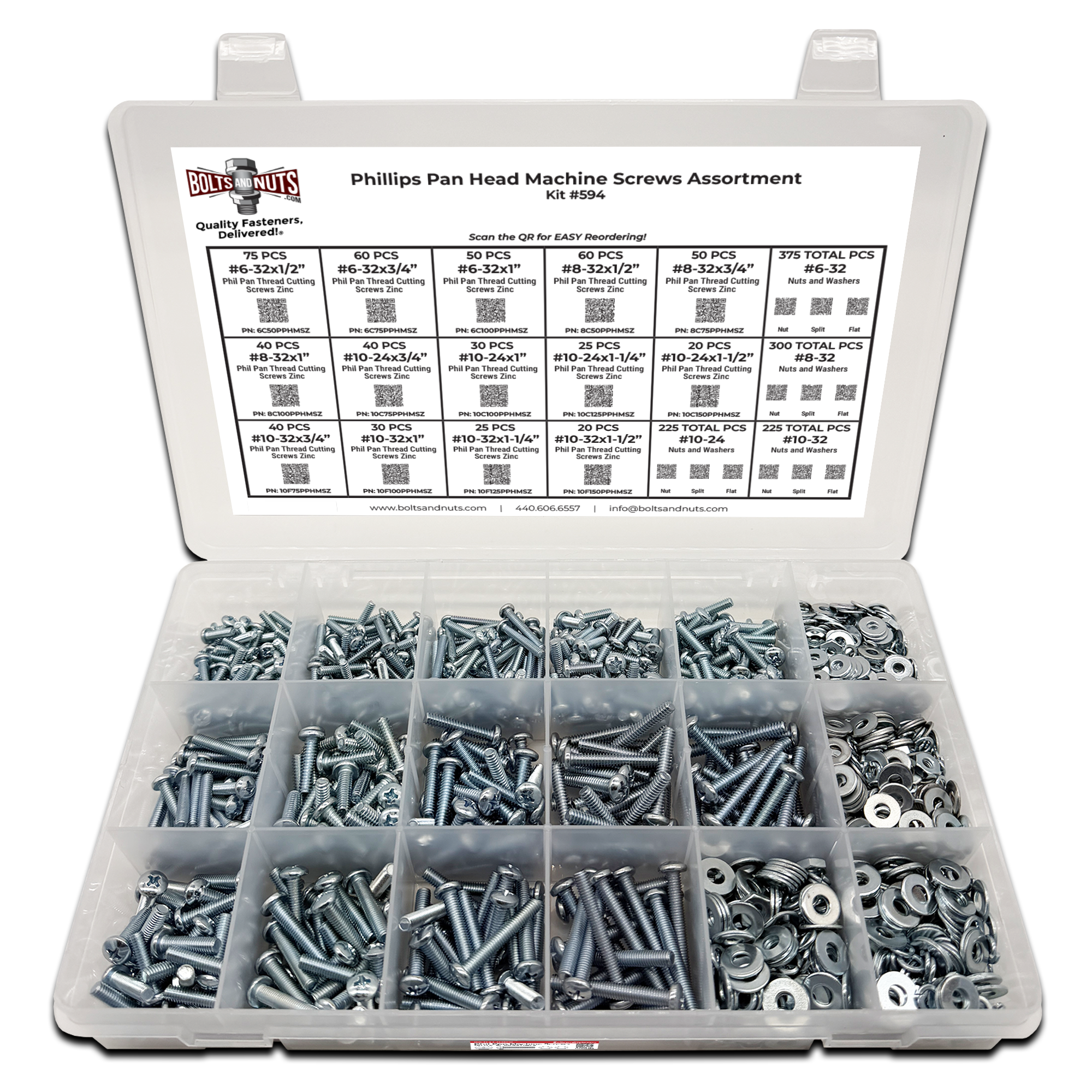 Assortment Kit #594 (1691Pcs.) - Phillips Pan Head Machine Screws Assortment - Zinc & Clear