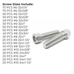 Assortment Kit #605 (716Pcs.)  Small Inch 18-8 Stainless Steel Socket Cap Screws #6 #8 #10