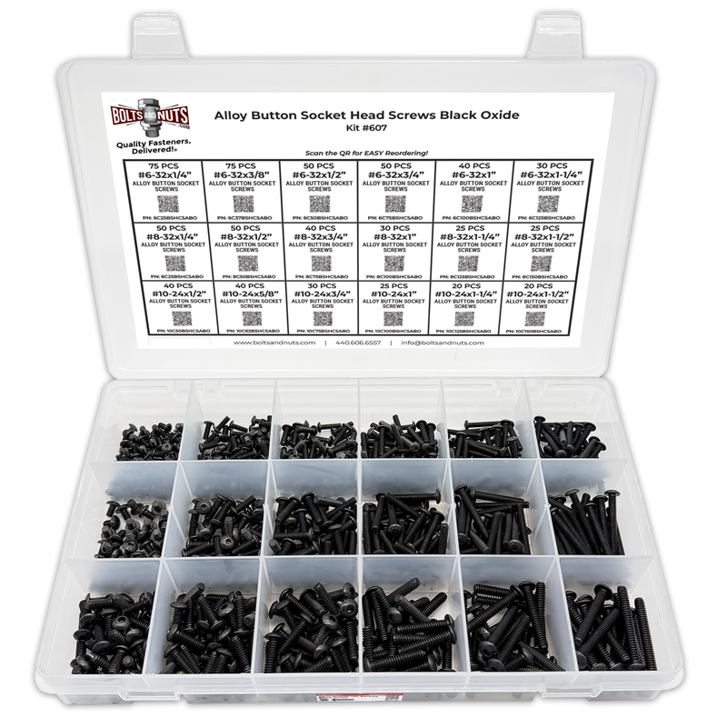 Assortment Kit #607 (716Pcs.)  Small Alloy Button Socket Head Cap Screws Black Oxide #6 #8 #10
