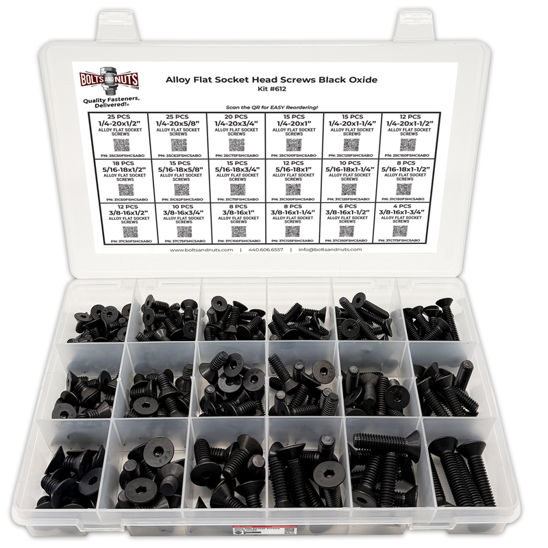 Assortment Kit #612 (239Pcs.)  Alloy Flat Socket Head Cap Screws Black Oxide 1/4 5/16 3/8