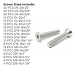 Assortment Kit #614 (239Pcs.) Inch 18-8 Stainless Steel Flat Socket Cap Screws 1/4  5/16  3/8