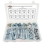 Assortment Kit #627 (220Pcs.) 3/8"-16 Grade 5 Hex Cap Screws, Grade 5 Hex & Nylon Nuts, Flat & Lock Washers - Zinc Plated