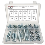 Assortment Kit #628 (136Pcs.) 7/16"-14 Grade 5 Hex Cap Screws, Grade 5 Hex & Nylon Nuts, Flat & Lock Washers - Zinc Plated