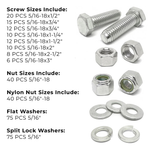 Assortment Kit #636 (324Pcs.) 5/16"-18, 18-8 (304) Stainless Steel Hex Cap Screws, Hex & Nylon Nuts, Flat & Lock Washers