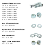 Assortment Kit #640 (421Pcs.) M6-1.0 Class 10.9 Hex Cap Screws, Hex & Nylon Nuts, Flat & Lock Washers - Zinc Plated
