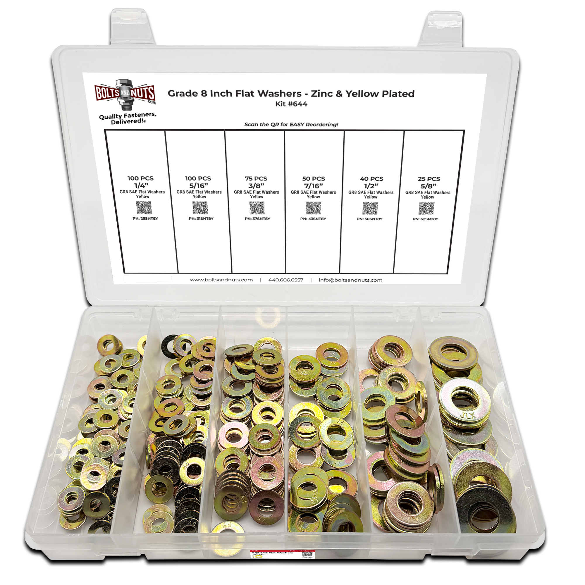 Assortment Kit #644 (391Pcs.) Grade 8 Inch Flat Washers - Zinc & Yellow Plated