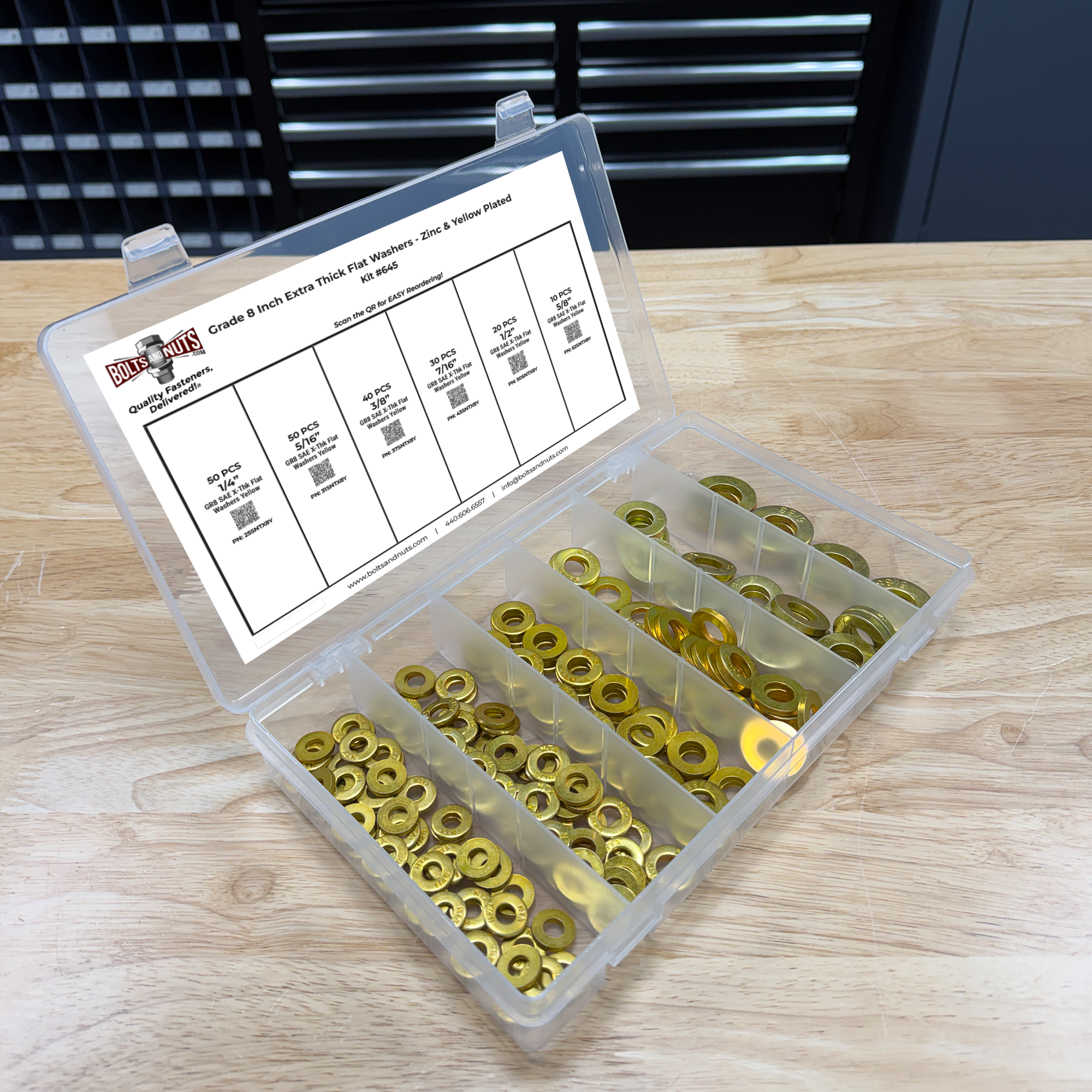 Assortment Kit #645 (201Pcs.) Grade 8 Inch Extra Thick Flat Washers - Zinc & Yellow Plated