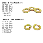 Assortment Kit #646 (355Pcs.) Grade 8 Inch Flat & Lock Washers - Zinc & Yellow Plated
