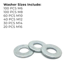 Assortment Kit #647 (351Pcs.) Class 10 Metric Flat Washers - Zinc Plated